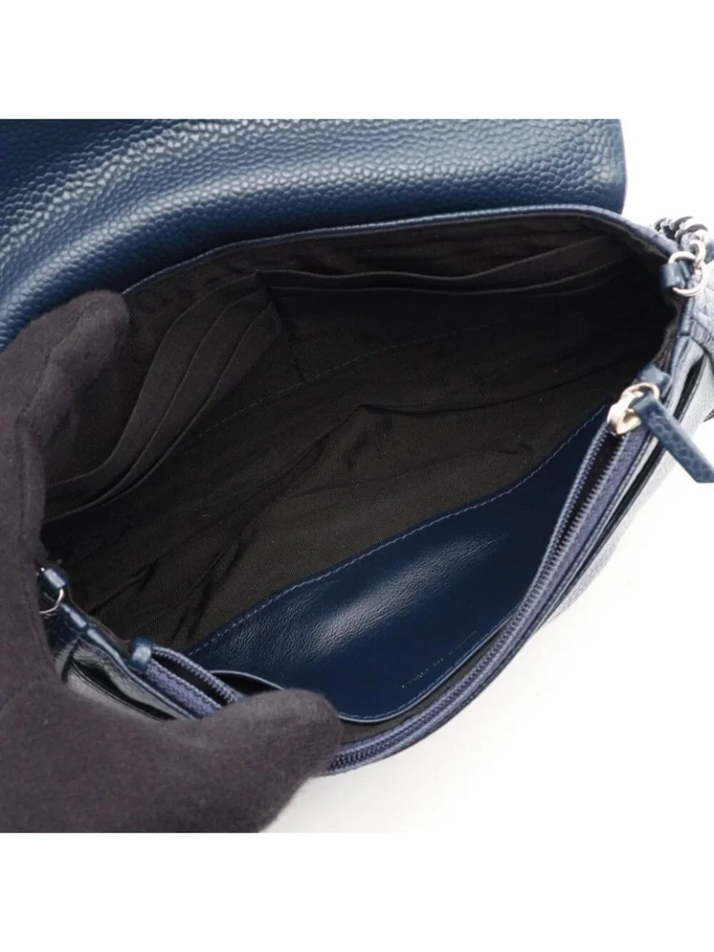 Chanel Shoulder Bag Half Moon CC Logo Navy Caviar Leather CC Chain Wallet